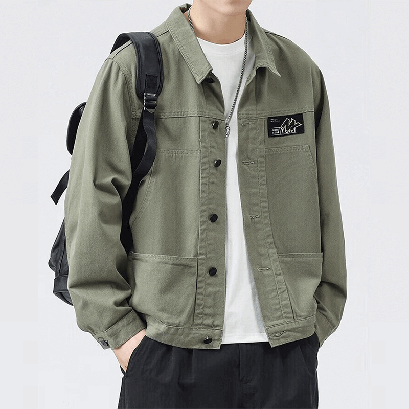 春季新款男士纯棉宽松工装牛仔上衣休闲外套男装夹克男 2201绿色 XL码（140-160斤）